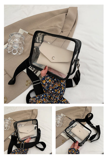 PVC Transparent Crossbody Bag Single Shoulder Bag W/One Separate Pouch