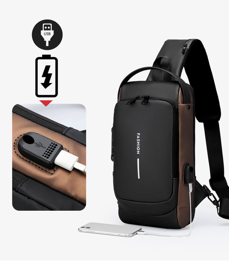 Men's Sling Bag Chest Shoulder Backpack Crossbody Bag W/USB Charging Port and Coded Lock