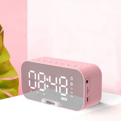 2000 mAh Digital LED Mirror Radio Alarm Clock Wireless Speaker W/Phone Bracket
