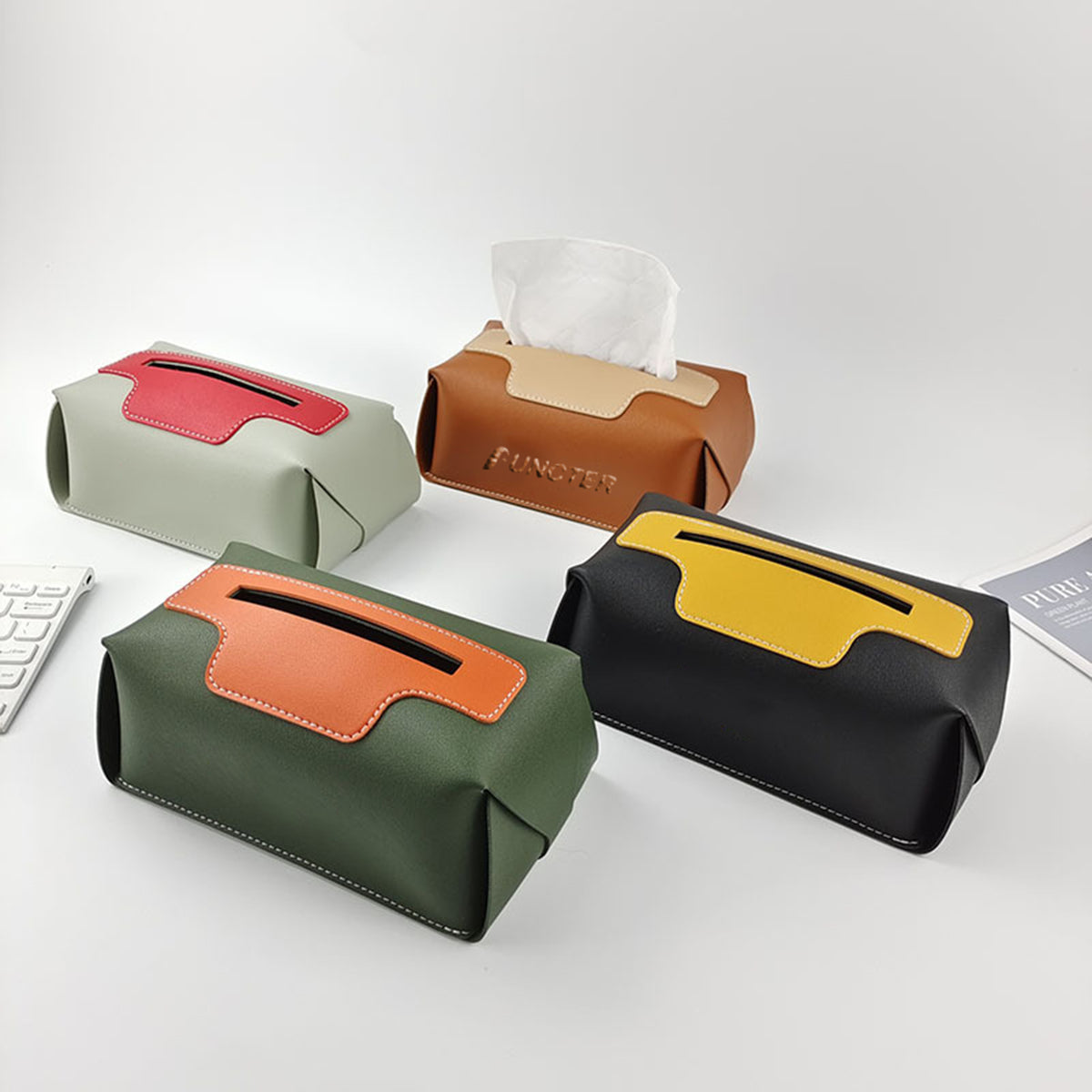 PU Leather Tissue Box Cover Rectangle - Modern Tissue Box Holder