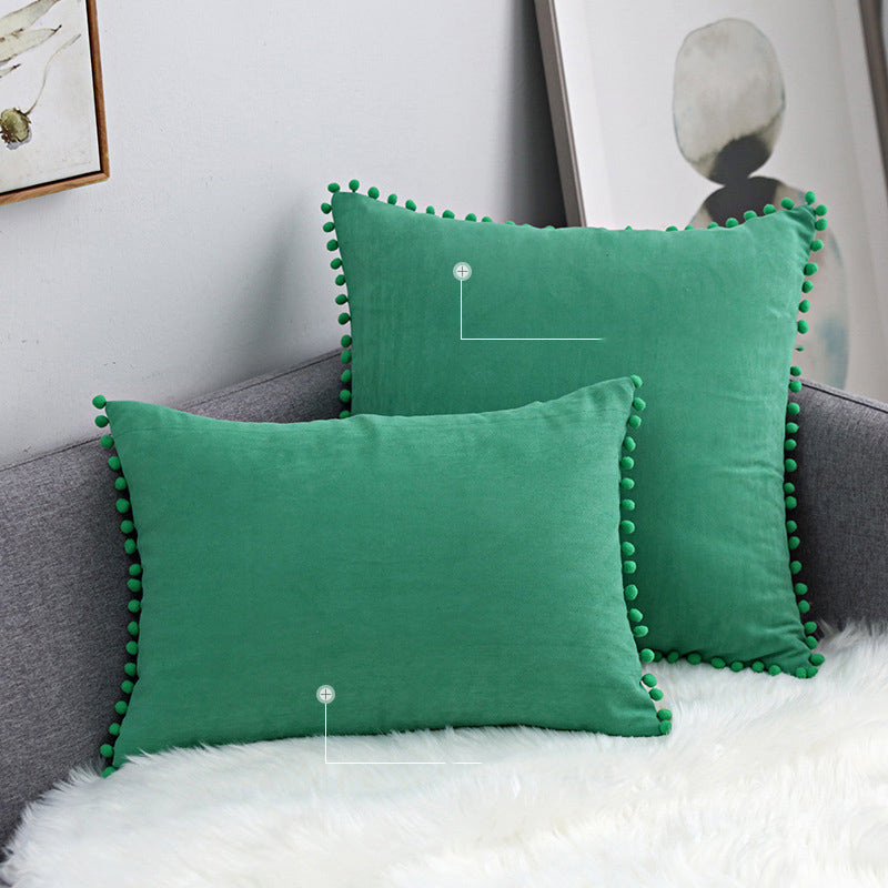 Full Printed 15 x 8" Pompoms Pillowcase Ball Tassel Trimmed Pompom Fringe Cute Pillowcase
