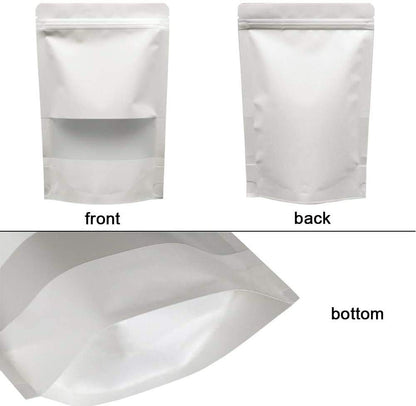 7.1 x 10.3" White Kraft Paper Bags W/Window Stand Up Ziplock Resealable Pouch Coffee Bag