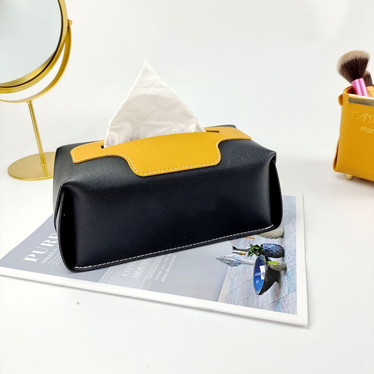PU Leather Tissue Box Cover Rectangle - Modern Tissue Box Holder