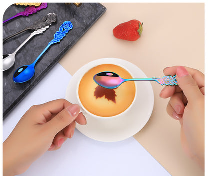 Coffee Spoons Stainless Steel Rose Handle Teaspoons Durable Dessert Spoons