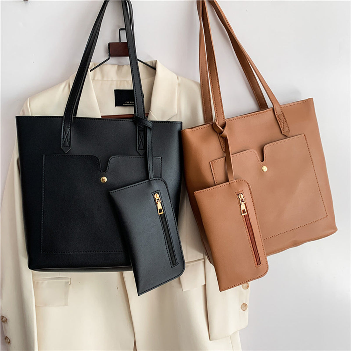 Women PU Leather Single Shoulder Bag W/ small pouch