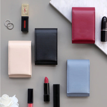 PU Leather Magnetic Buckle Makeup Bag Handle Bag Lipstick Storage Pouch W/Compact Mirror