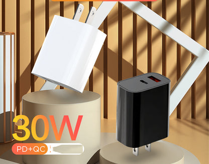 PD 30W + QC3.0 Dual Port Travel Charger W/ETL/FCC Certification
