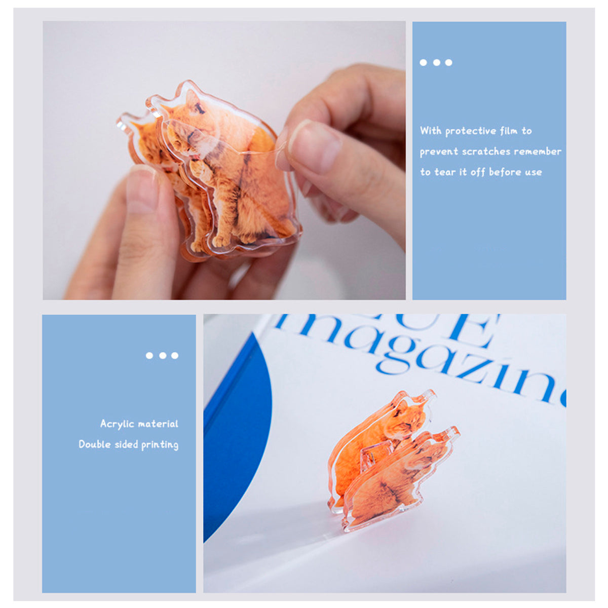 Cute Cat Shaped Acrylic Album Memo Clip Bag Binder Sealing Clip Food Bag Clamp-Two Sides Imprint