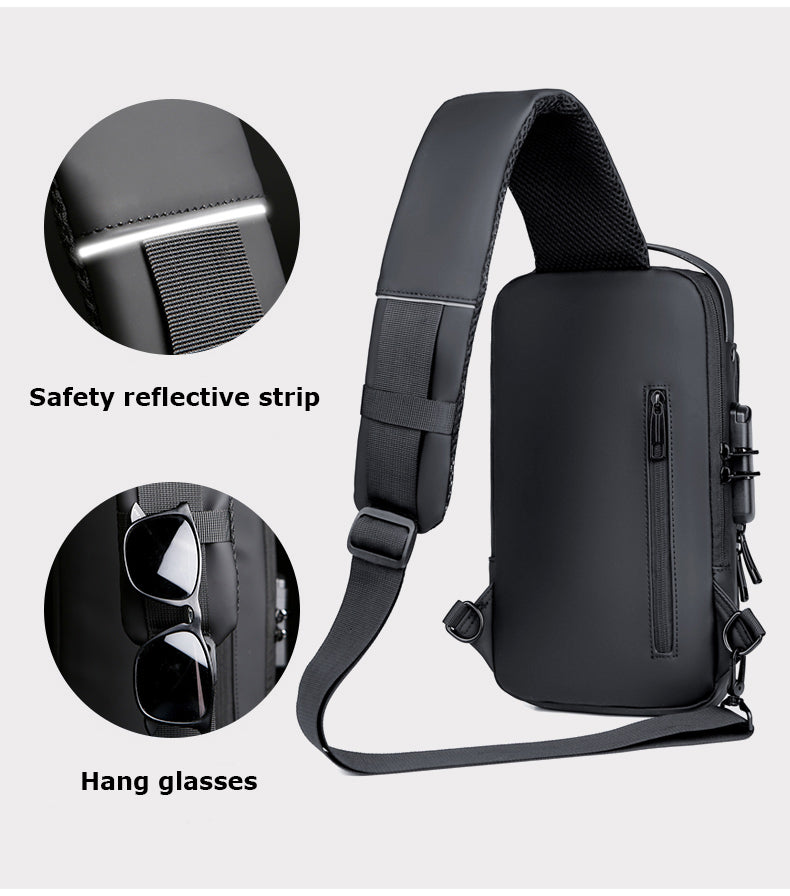 Men's Sling Bag Chest Shoulder Backpack Crossbody Bag W/USB Charging Port and Coded Lock