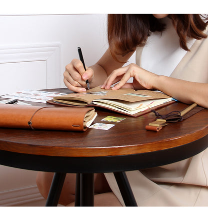 A6 PU Leather Journal Daily Notebook Daybook With Clear Card Slots And Zippered Bag