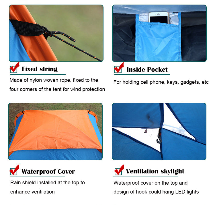 Automatic Dome Tent Portable Cabana Beach Tent W/Double Doors Fits 4 People(Carry Bag Included)