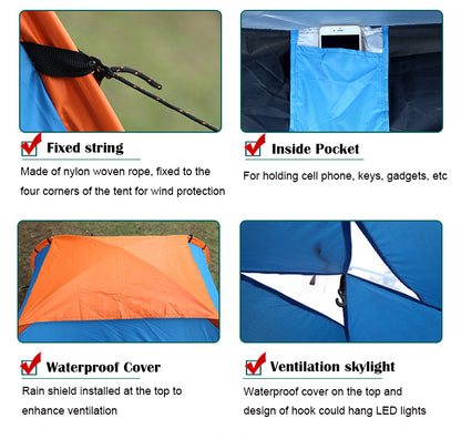 Automatic Dome Tent Portable Cabana Beach Tent W/Double Doors Fits 4 People(Carry Bag Included)