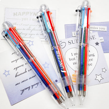 6-Color Transparent Pen Barrel Click Pen Original Retractable Ballpoint Pen