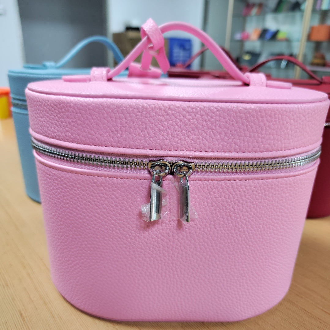 Portable PU Leather Cosmetic Bag Handle Cosmetic Case Travel Makeup Bag