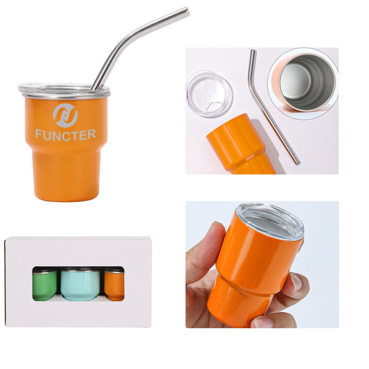 Stainless Steel Mini Tumbler W/ Straw 2 oz. (3 Pack)