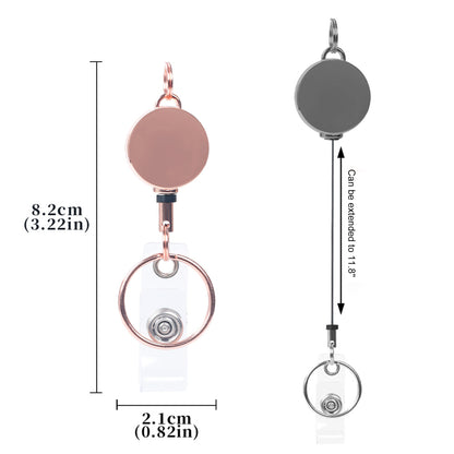 Mini Round Metal Retractable Badge Reel Clip With PVC Strap and Keyring
