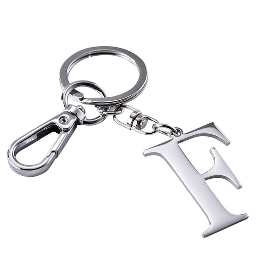 Silver Letter F Keychain Initial Keychain W/ Matel Clip