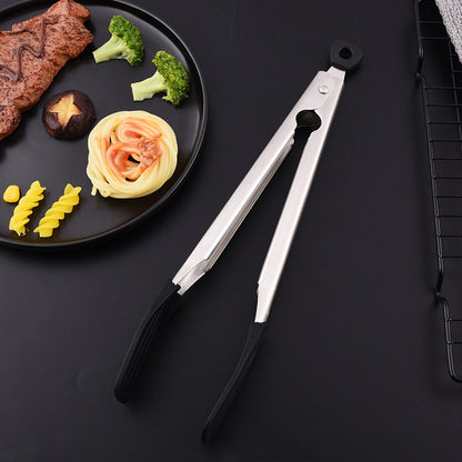 12" 304 Stainless Steel Food Tongs w/Silicone Locking Clip Barbeque Kitchen Tongs (Strip-shaped)