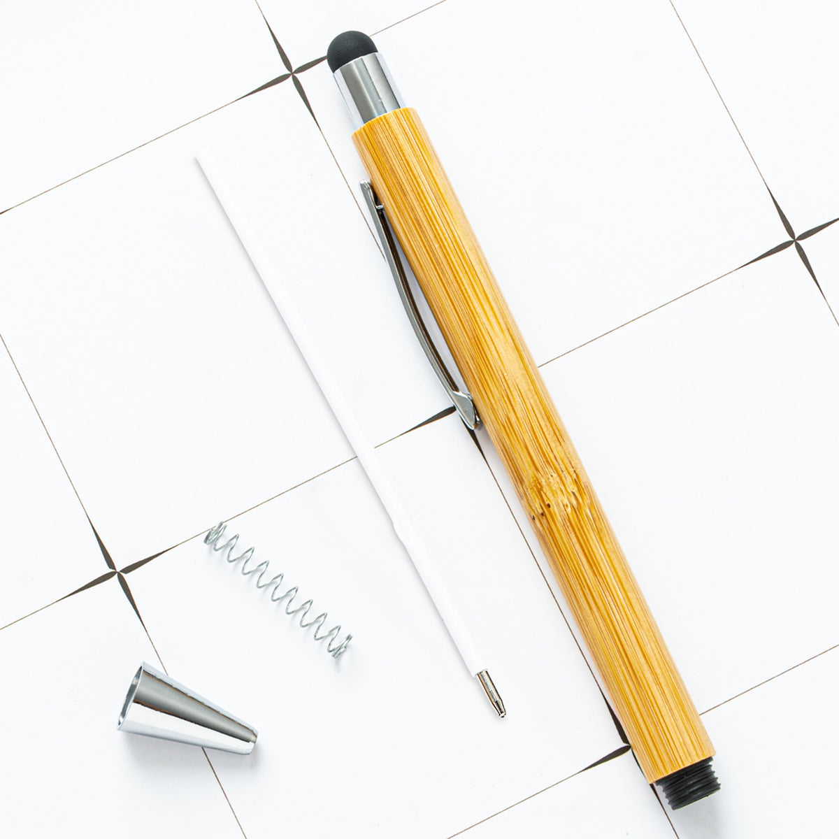 Bamboo Pens with Touch Stylus Tip Wooden Engraving Ballpoint Pen