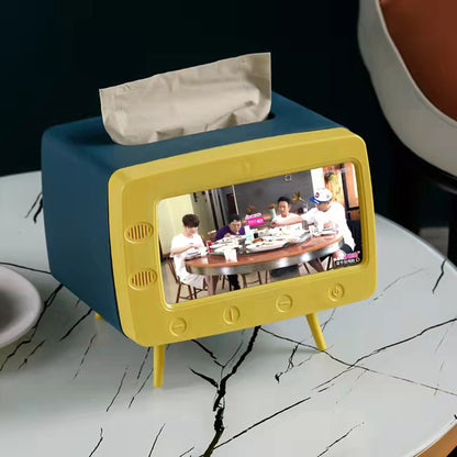 TV Shape Tissue Holder Phone Holder Stand Facial Tissue Box Cover for Home Office Kitchen Desktop