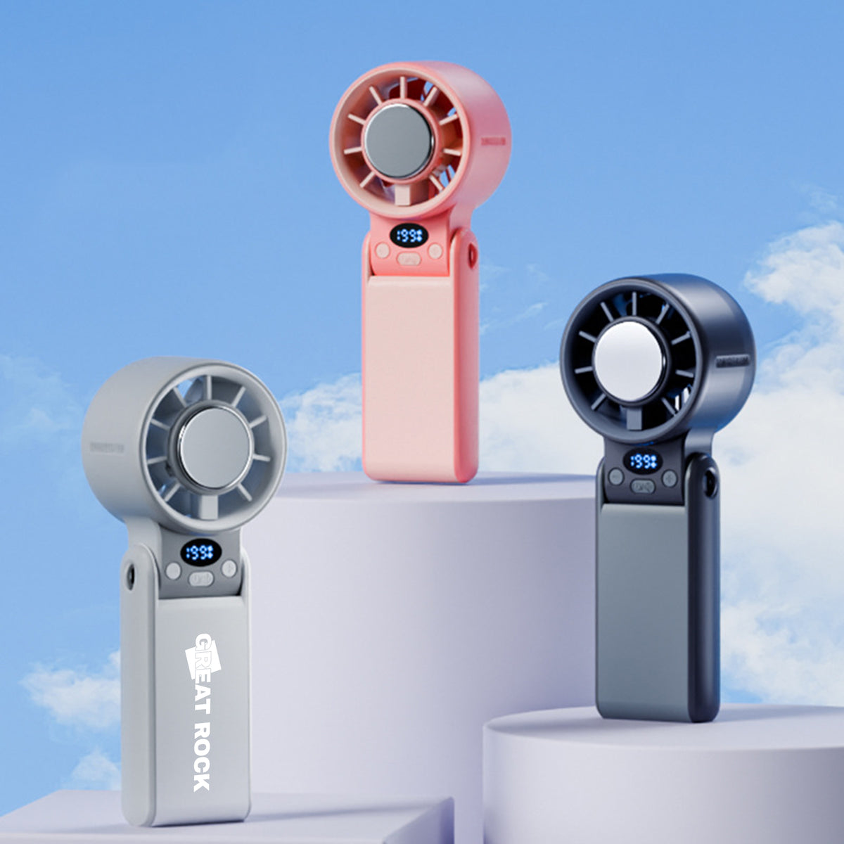 Foldable Mini Handheld Fan Digital Display Rechargeable Fan With Adjustable Wind Speed