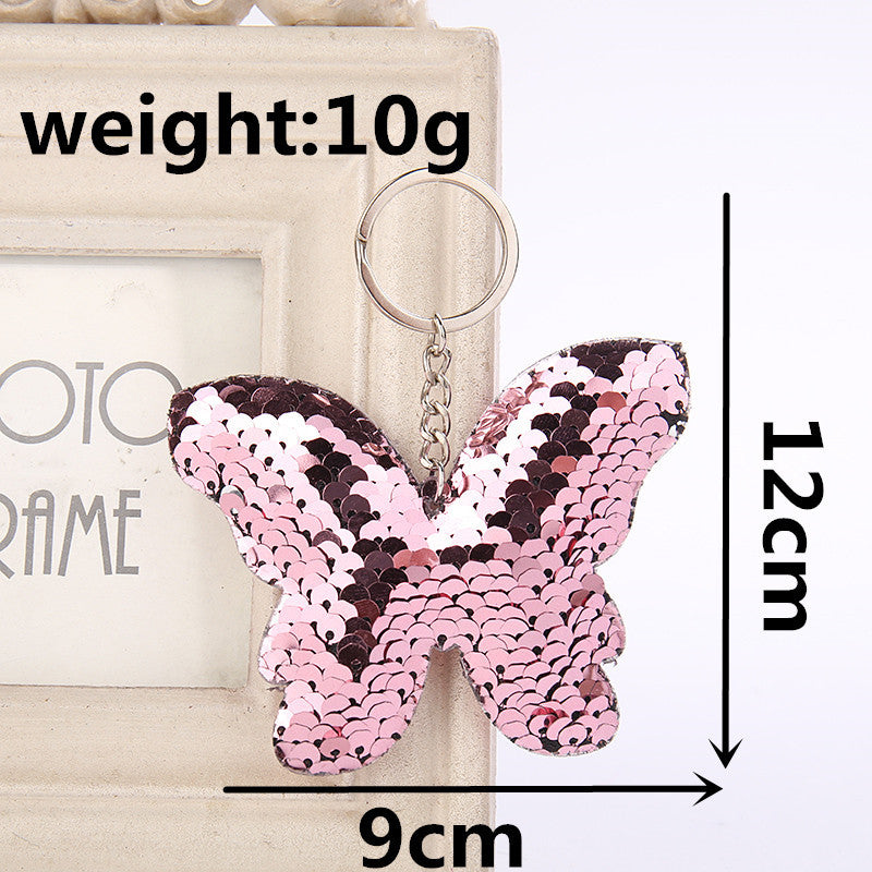 Butterfly Shaped Reversible Sequins Keychain