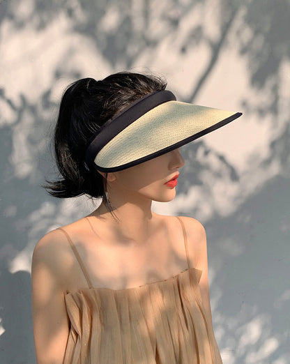 Women Straw Sun Visor Hat Wide Brim Summer UV Protection Beach Cap Foldable