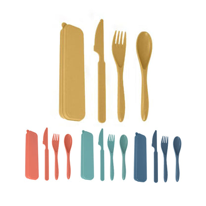 Wheat Straw PP Material Multi-Color Portable Lunch Box Knife Fork And Spoon Three-Piece Set