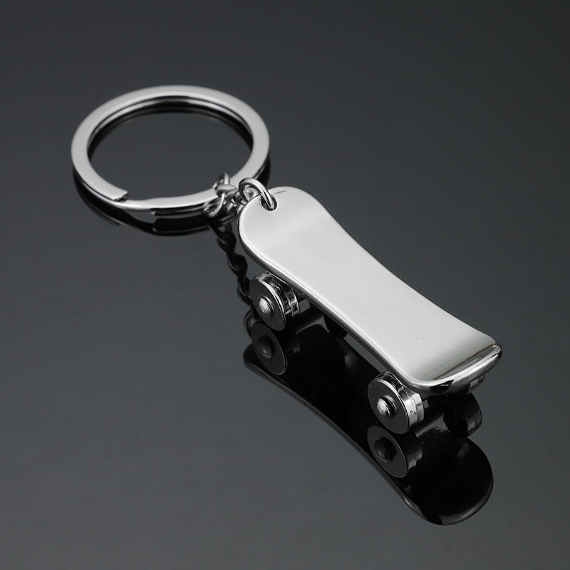 Silver Skateboard Shape Metal Keychain