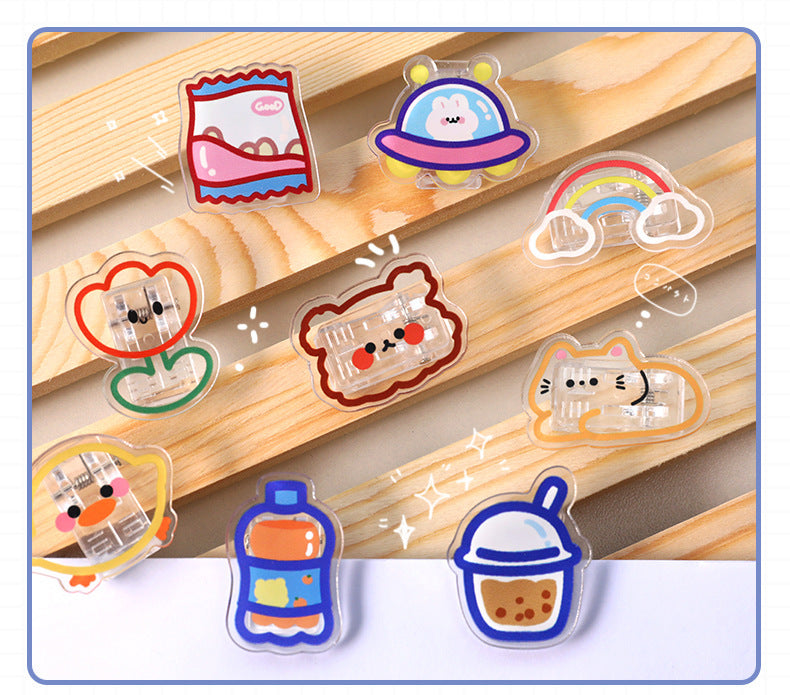 Transparent Cute Acrylic Album Memo Clip Bag Binder Sealing Clip Food Bag Clamp - Two Sides Imprint