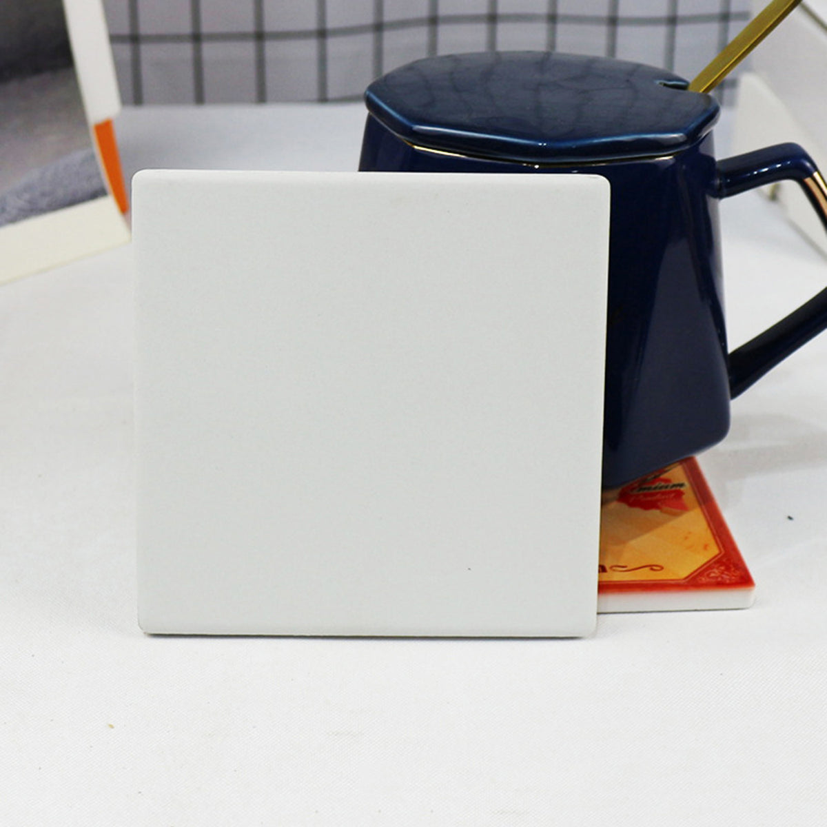4.25" Square Ceramic Stone Cup Coaster
