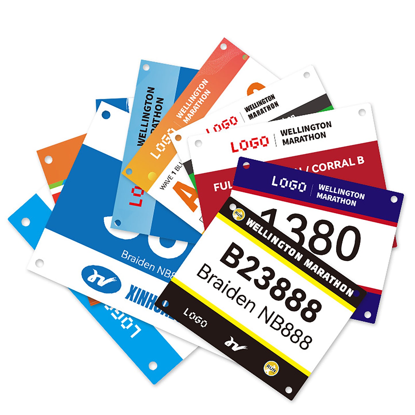 Custom 7.5" x 5.9" Waterproof Paper Race Numbers Bib Bike Number with Safety Pins