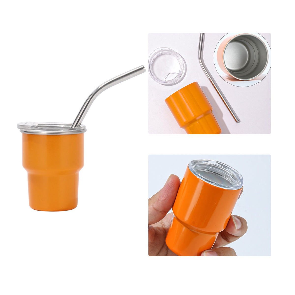 Stainless Steel Laser Engraved Mini Tumbler W/ Straw 2 oz.
