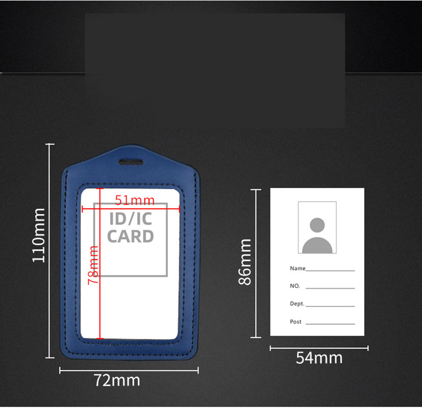 Leather Vertical ID Badge Card Holder With Lanyard