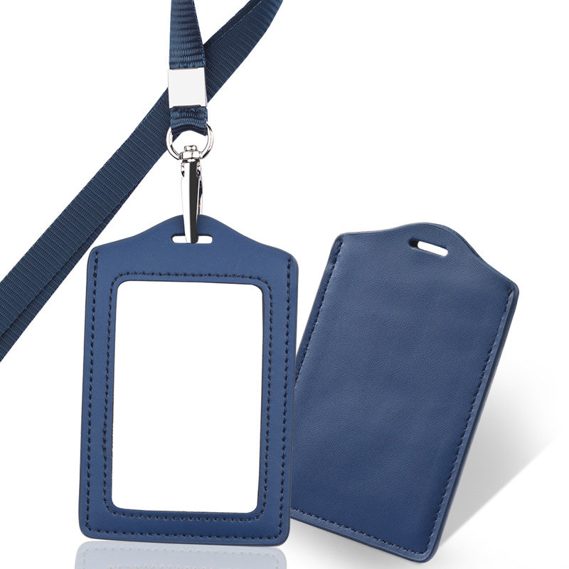Leather Vertical ID Badge Card Holder With Lanyard