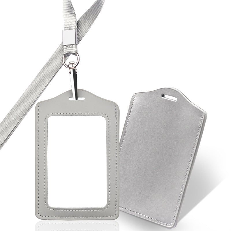Leather Vertical ID Badge Card Holder With Lanyard