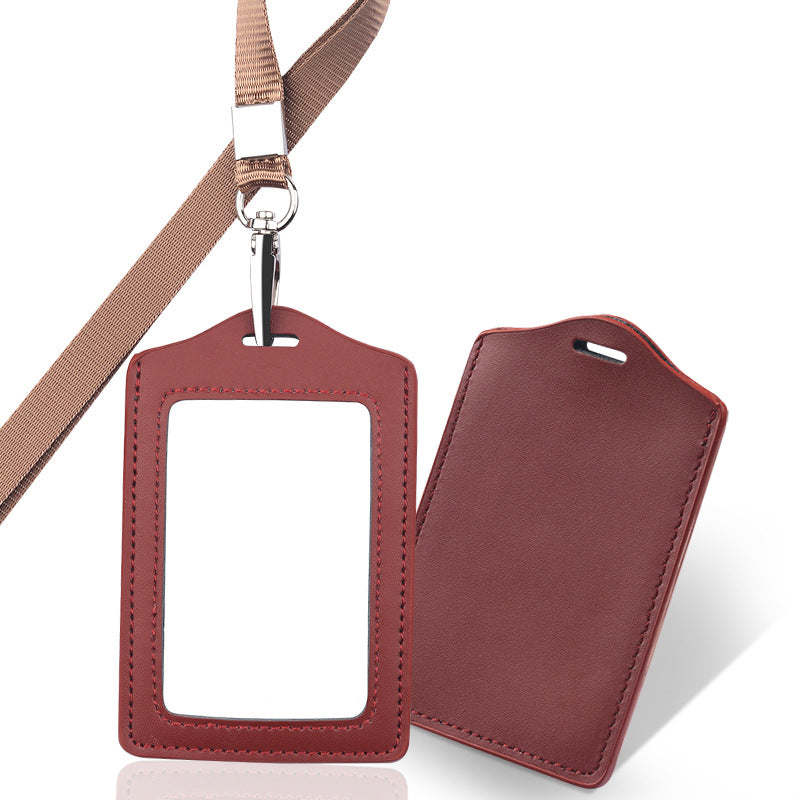 Leather Vertical ID Badge Card Holder With Lanyard