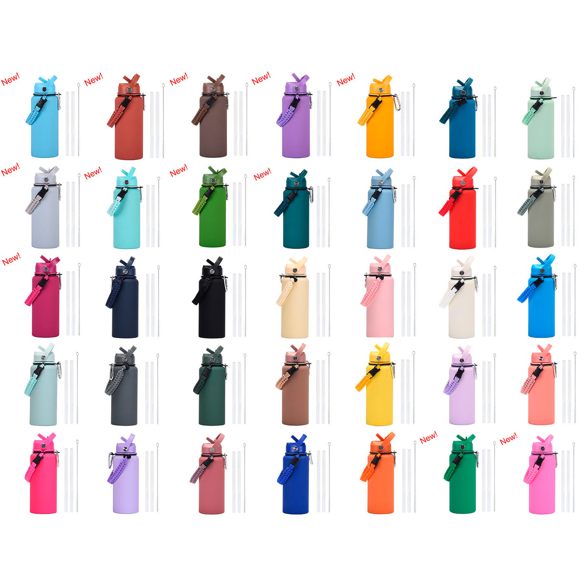 32oz Vacuum Insulated Water Bottle w/Straw Lid Paracord Handle Built-in Straw 1000ml Water Bottle