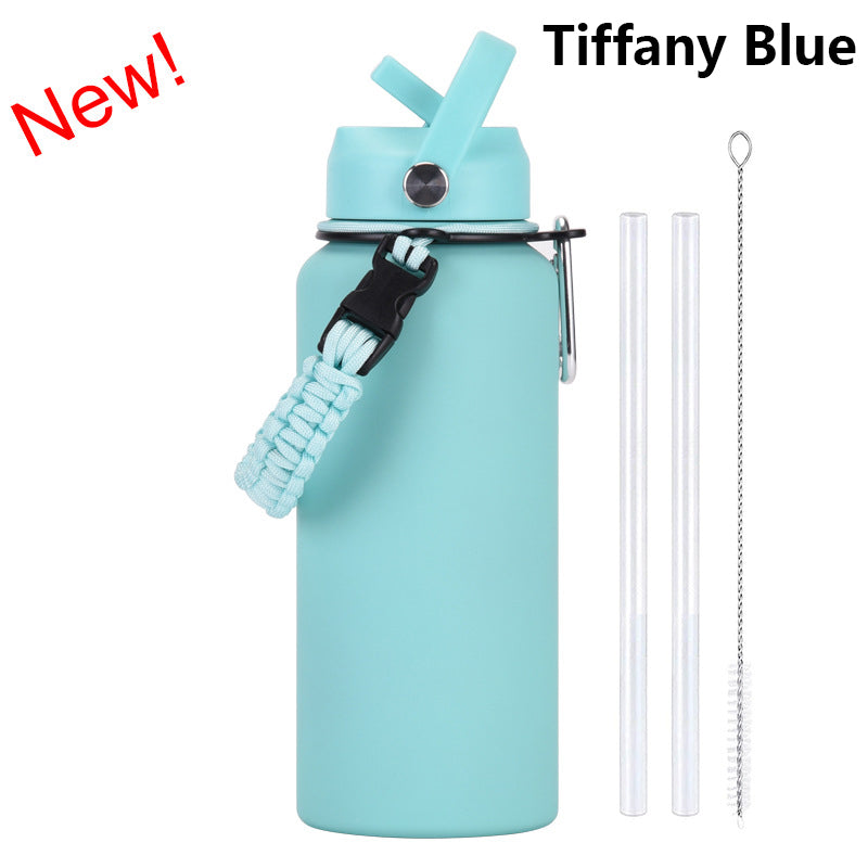 32oz Vacuum Insulated Water Bottle w/Straw Lid Paracord Handle Built-in Straw 1000ml Water Bottle