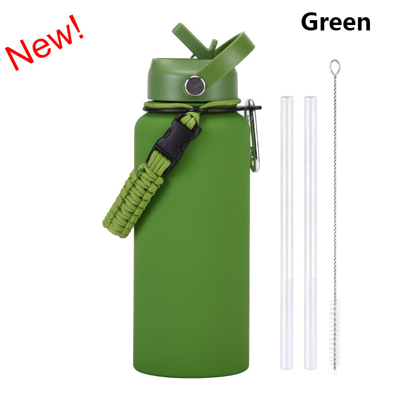 32oz Vacuum Insulated Water Bottle w/Straw Lid Paracord Handle Built-in Straw 1000ml Water Bottle
