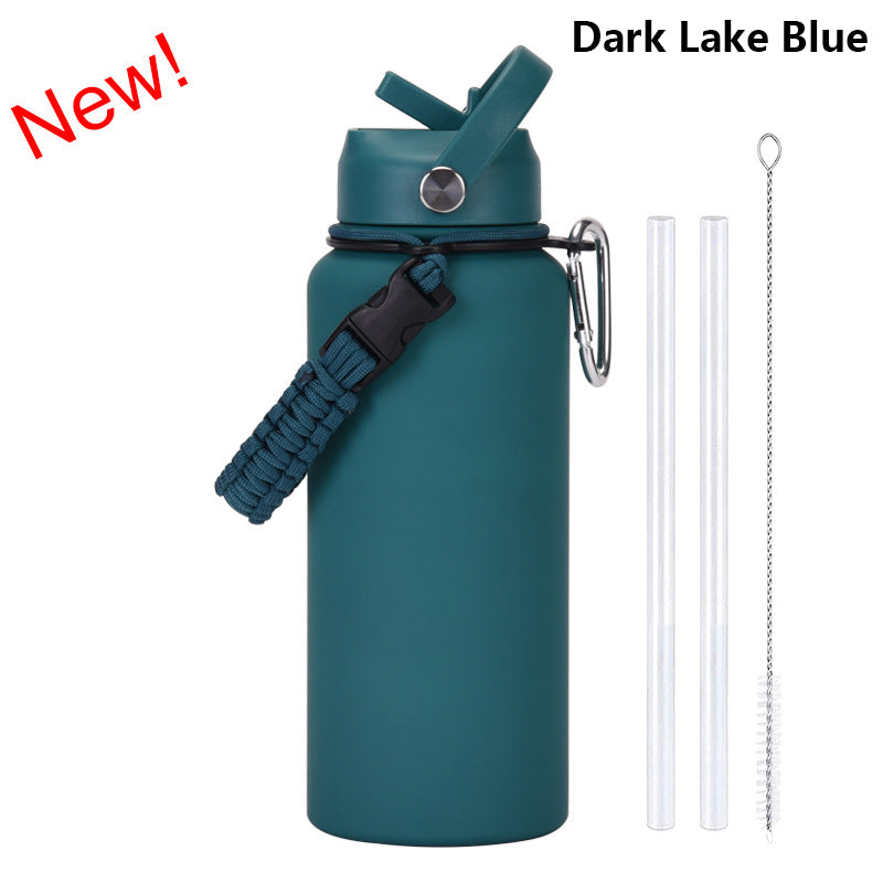 32oz Vacuum Insulated Water Bottle w/Straw Lid Paracord Handle Built-in Straw 1000ml Water Bottle