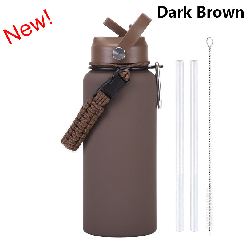 32oz Vacuum Insulated Water Bottle w/Straw Lid Paracord Handle Built-in Straw 1000ml Water Bottle