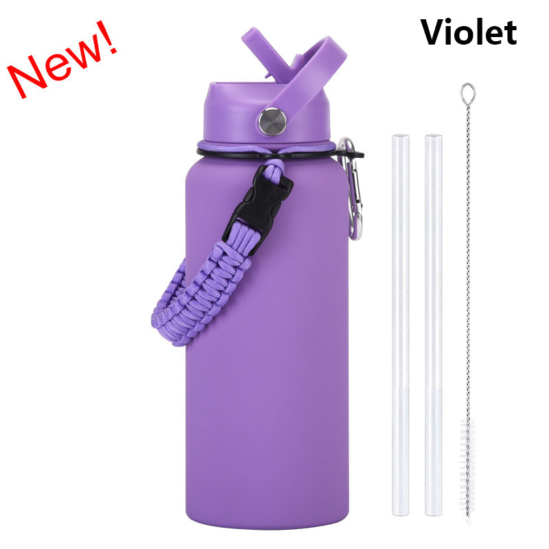 32oz Vacuum Insulated Water Bottle w/Straw Lid Paracord Handle Built-in Straw 1000ml Water Bottle