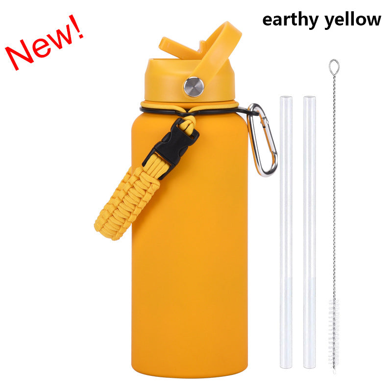 32oz Vacuum Insulated Water Bottle w/Straw Lid Paracord Handle Built-in Straw 1000ml Water Bottle