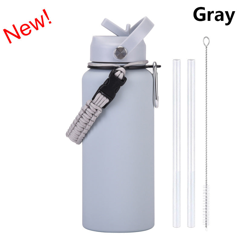 32oz Vacuum Insulated Water Bottle w/Straw Lid Paracord Handle Built-in Straw 1000ml Water Bottle