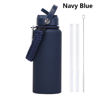 32oz Vacuum Insulated Water Bottle w/Straw Lid Paracord Handle Built-in Straw 1000ml Water Bottle