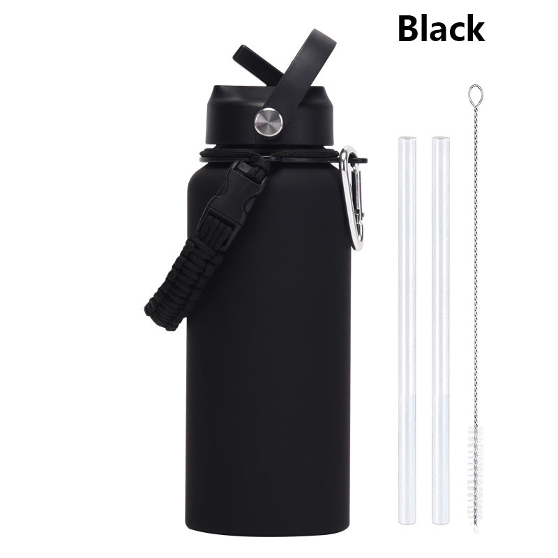 32oz Vacuum Insulated Water Bottle w/Straw Lid Paracord Handle Built-in Straw 1000ml Water Bottle