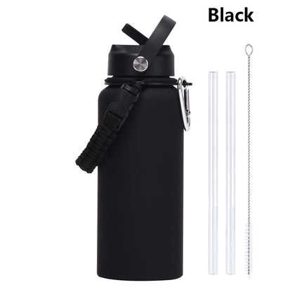 32oz Vacuum Insulated Water Bottle w/Straw Lid Paracord Handle Built-in Straw 1000ml Water Bottle