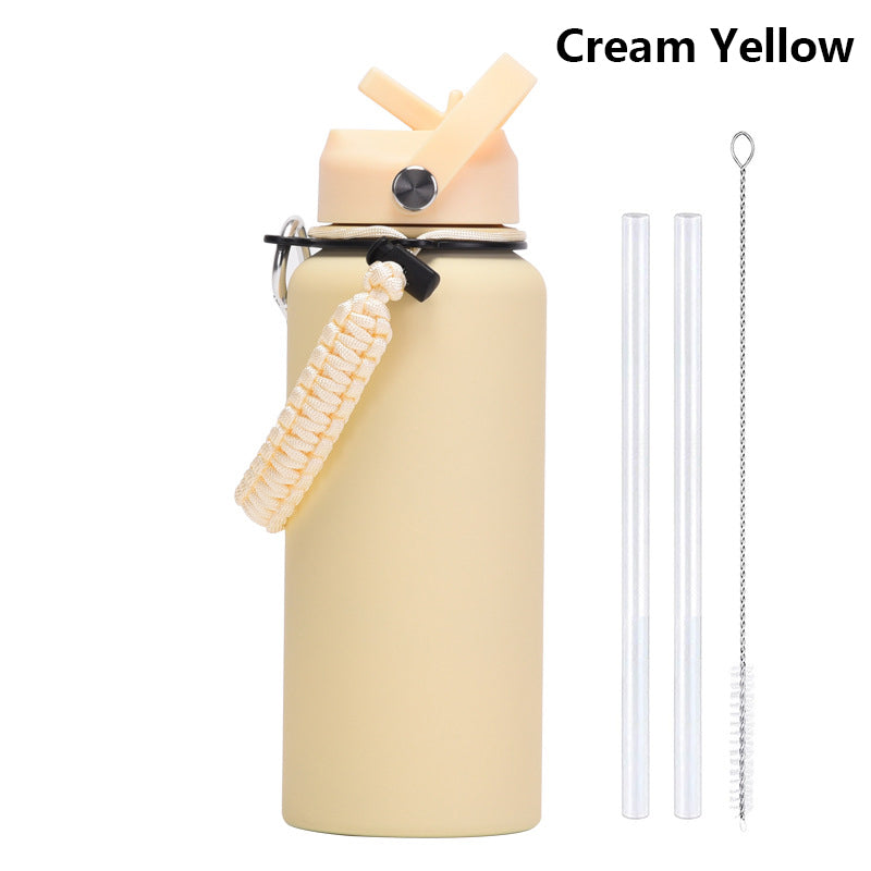 32oz Vacuum Insulated Water Bottle w/Straw Lid Paracord Handle Built-in Straw 1000ml Water Bottle