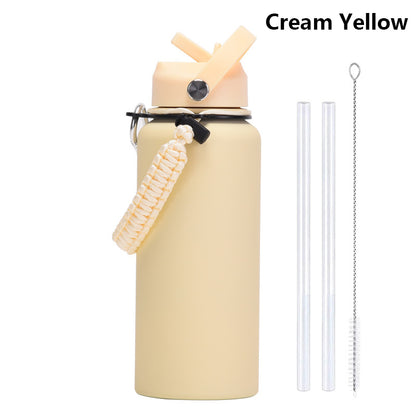32oz Vacuum Insulated Water Bottle w/Straw Lid Paracord Handle Built-in Straw 1000ml Water Bottle